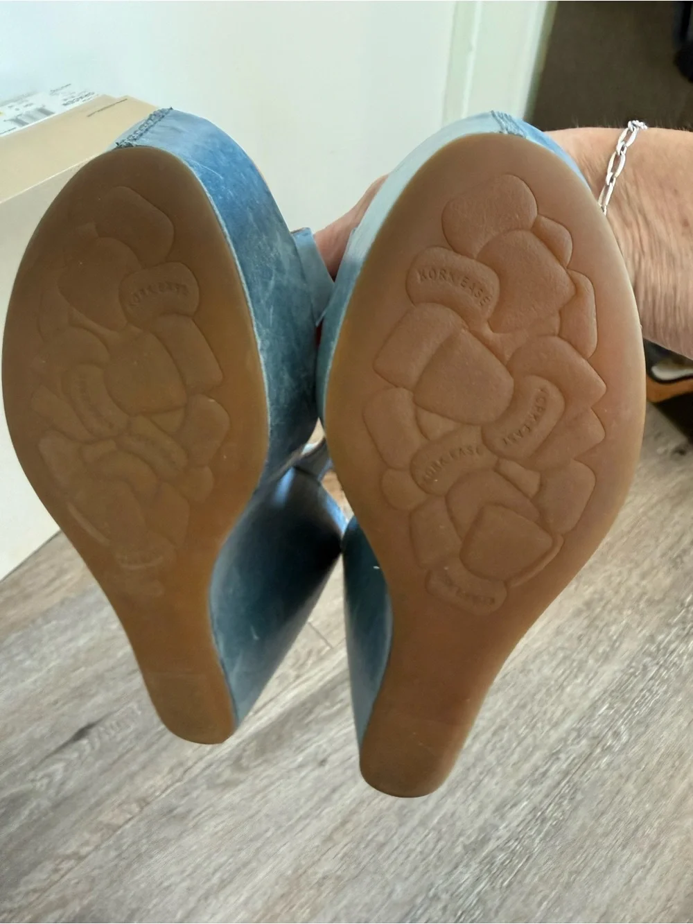 Kork-Ease Steel Blue Suede Platform Wedge Sandals NIB